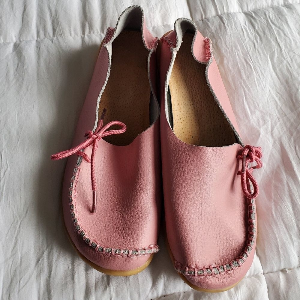 Slip on All Season Pink Moccasin Loafers - Picture 5 of 9